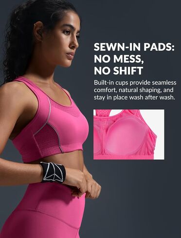 Yvette High Impact Sports Bras for Women Sewn-in Pads Racerback Workout Bra for Running HIIT Large Breast Support A-DDD Cups in Kuwait