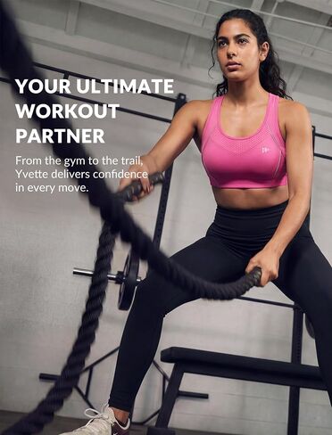 Yvette High Impact Sports Bras for Women Sewn-in Pads Racerback Workout Bra for Running HIIT Large Breast Support A-DDD Cups in Kuwait
