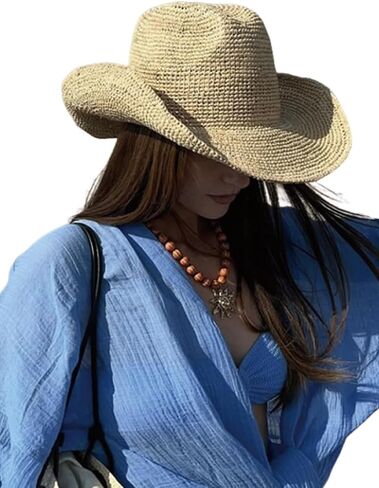 Raffia Straw Cowboy Hat for Women Men Foldable Beach Hat Rodeo Western Straw Cowgirl Hat Handwoven Natural Straw in Saudi Arabia