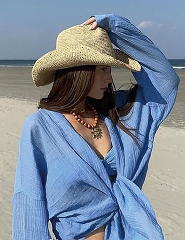 Raffia Straw Cowboy Hat for Women Men Foldable Beach Hat Rodeo Western Straw Cowgirl Hat Handwoven Natural Straw in Saudi Arabia