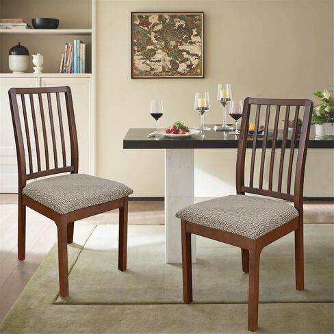 4 PCS Stretch Dining Chair Seat Covers, Grid Removable Washable Cushion Slipcovers, Elastic Upholstered Chair Protector for Kitchen (Beige) in Kuwait