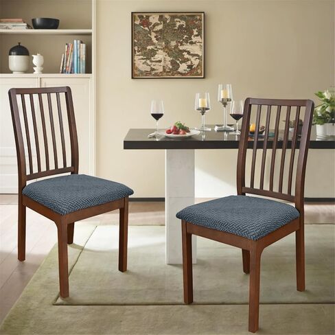 4 PCS Stretch Dining Chair Seat Covers, Grid Removable Washable Cushion Slipcovers, Elastic Upholstered Chair Protector for Kitchen (Beige) in Kuwait