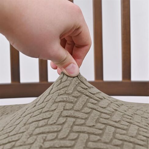 4 PCS Stretch Dining Chair Seat Covers, Grid Removable Washable Cushion Slipcovers, Elastic Upholstered Chair Protector for Kitchen (Beige) in Kuwait
