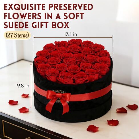 27 Forever Preserved Roses in a Box, Forever Gift for Women, Flowers in a Luxury Suede Container, Birthday Preserved Flowers for Mom, Mothers Day Red Rose Box in Saudi Arabia