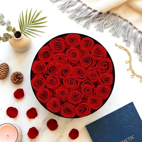 27 Forever Preserved Roses in a Box, Forever Gift for Women, Flowers in a Luxury Suede Container, Birthday Preserved Flowers for Mom, Mothers Day Red Rose Box in Saudi Arabia