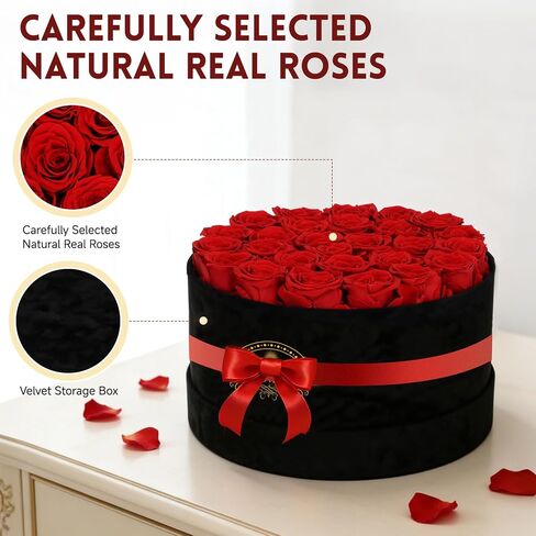 27 Forever Preserved Roses in a Box, Forever Gift for Women, Flowers in a Luxury Suede Container, Birthday Preserved Flowers for Mom, Mothers Day Red Rose Box in Saudi Arabia