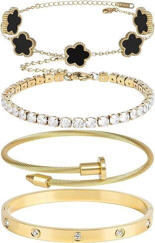 4Pcs Love Bracelet Set, Plated Bracelet Sets, Adjustable Gold Stack Bracelets in Saudi Arabia