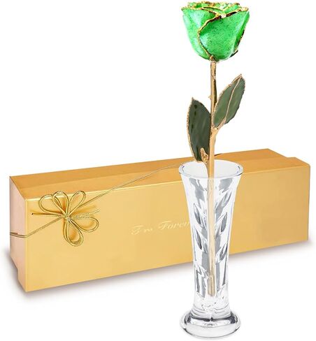 Forever Rose Hand-Dipped in 24K Gold, White Pearl-Inspired June Birthstone, Real Rose in Luxury Gold Gift Box & Clear Glass Bud Vase – Perfect Ready to Gift for June Birthday or Any Occasion in Saudi Arabia