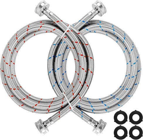 Cenipar 6FT Stainless Steel Washer Hoses Burst Proof 2 Pack - Hot and Cold Water Supply Hoses Fit for ALL Washing Machine - 10 YEARS WARRANTY in Saudi Arabia