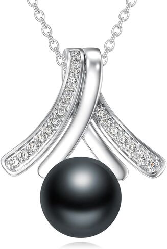 925 Sterling Silver Single Black Pearl Necklace for Women, 7-9mm Round Cultured Pearl Pendant with 18+2 inches Chain, Danity Jewelry Gift for Christmas Mother's Day Valentine's Day Birthday Anniversary in Saudi Arabia