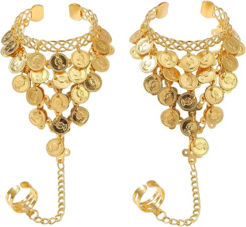2PCS Gold Triangle Coin Bracelet for Belly Dance Jewelry Wrist Bangle Indian Dance Performance Accessory Costume Jewelry for Women in Kuwait