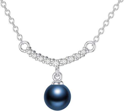 925 Sterling Silver Single Black Pearl Necklace for Women, 7-9mm Round Cultured Pearl Pendant with 18+2 inches Chain, Danity Jewelry Gift for Christmas Mother's Day Valentine's Day Birthday Anniversary in Kuwait