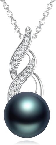925 Sterling Silver Single Black Pearl Necklace for Women, 7-9mm Round Cultured Pearl Pendant with 18+2 inches Chain, Danity Jewelry Gift for Christmas Mother's Day Valentine's Day Birthday Anniversary in Kuwait