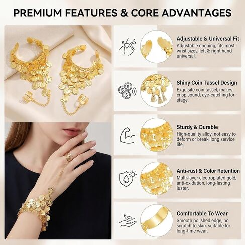 2PCS Gold Triangle Coin Bracelet for Belly Dance Jewelry Wrist Bangle Indian Dance Performance Accessory Costume Jewelry for Women in Kuwait