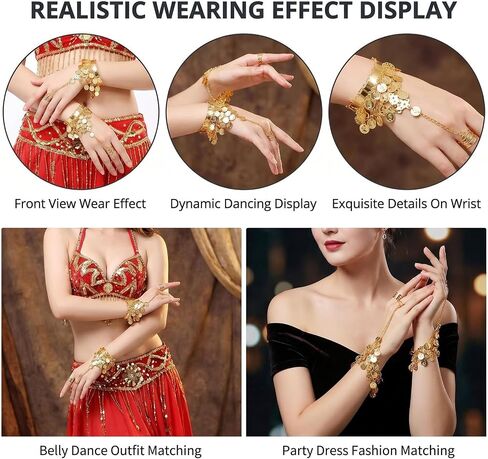 2PCS Gold Triangle Coin Bracelet for Belly Dance Jewelry Wrist Bangle Indian Dance Performance Accessory Costume Jewelry for Women in Kuwait