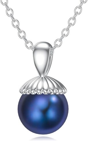 925 Sterling Silver Single Black Pearl Necklace for Women, 7-9mm Round Cultured Pearl Pendant with 18+2 inches Chain, Danity Jewelry Gift for Christmas Mother's Day Valentine's Day Birthday Anniversary in Kuwait