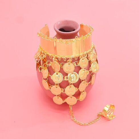 2PCS Gold Triangle Coin Bracelet for Belly Dance Jewelry Wrist Bangle Indian Dance Performance Accessory Costume Jewelry for Women in Kuwait