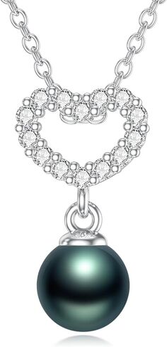 925 Sterling Silver Single Black Pearl Necklace for Women, 7-9mm Round Cultured Pearl Pendant with 18+2 inches Chain, Danity Jewelry Gift for Christmas Mother's Day Valentine's Day Birthday Anniversary in Kuwait