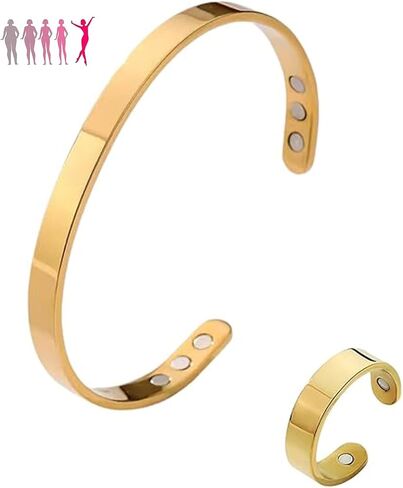 Menopause Bracelet Ring Set for Women,Vayro Ring Mgntc Wellness Bracelet Adjustable Stainless Steel Open Cuff Bangle Relief Menopause Relieve Stress Jewelry Gift in Saudi Arabia
