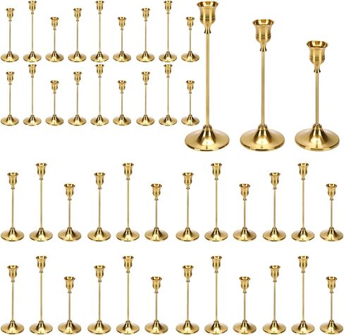 48PCS Brass Gold Taper Candle Holders Set, Gold Candlestick Holders Bulk Gold Candle Holders Vintage Metal Candlestick Holders for Wedding Reception, Centerpiece, Festive Mantel Decoration in Saudi Arabia