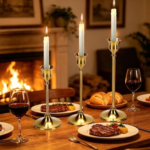 48PCS Brass Gold Taper Candle Holders Set, Gold Candlestick Holders Bulk Gold Candle Holders Vintage Metal Candlestick Holders for Wedding Reception, Centerpiece, Festive Mantel Decoration in Saudi Arabia