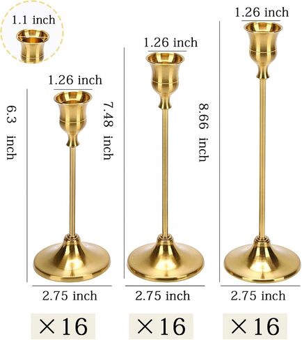 48PCS Brass Gold Taper Candle Holders Set, Gold Candlestick Holders Bulk Gold Candle Holders Vintage Metal Candlestick Holders for Wedding Reception, Centerpiece, Festive Mantel Decoration in Saudi Arabia