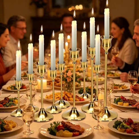 48PCS Brass Gold Taper Candle Holders Set, Gold Candlestick Holders Bulk Gold Candle Holders Vintage Metal Candlestick Holders for Wedding Reception, Centerpiece, Festive Mantel Decoration in Saudi Arabia