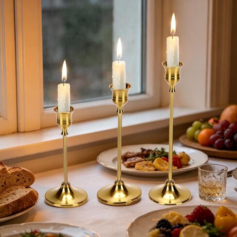 48PCS Brass Gold Taper Candle Holders Set, Gold Candlestick Holders Bulk Gold Candle Holders Vintage Metal Candlestick Holders for Wedding Reception, Centerpiece, Festive Mantel Decoration in Saudi Arabia