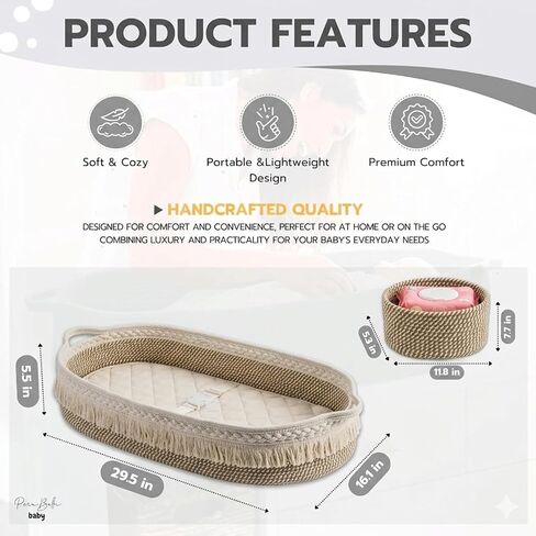 ZEAL'N LIFE Baby Changing Basket with Diapers Basket, Blanket & Changing Pad for Dresser, Potable Changing Pad, Baby Changing Pad, Changing Pad for Dresser, Moses Basket for Newborns in Kuwait