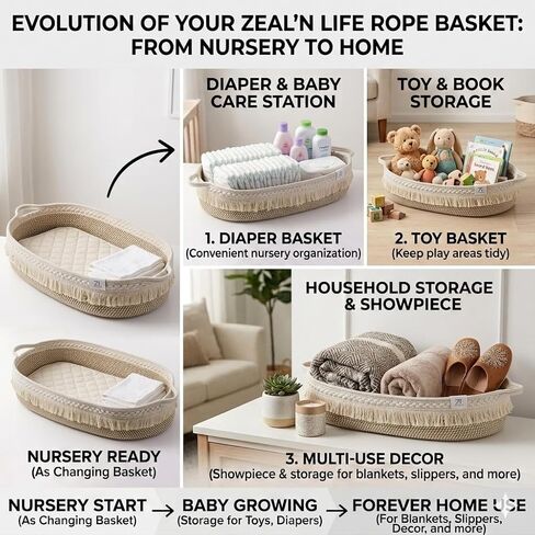 ZEAL'N LIFE Baby Changing Basket with Diapers Basket, Blanket & Changing Pad for Dresser, Potable Changing Pad, Baby Changing Pad, Changing Pad for Dresser, Moses Basket for Newborns in Kuwait