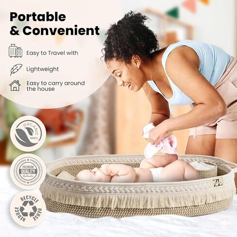 ZEAL'N LIFE Baby Changing Basket with Diapers Basket, Blanket & Changing Pad for Dresser, Potable Changing Pad, Baby Changing Pad, Changing Pad for Dresser, Moses Basket for Newborns in Kuwait
