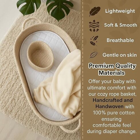 ZEAL'N LIFE Baby Changing Basket with Diapers Basket, Blanket & Changing Pad for Dresser, Potable Changing Pad, Baby Changing Pad, Changing Pad for Dresser, Moses Basket for Newborns in Kuwait