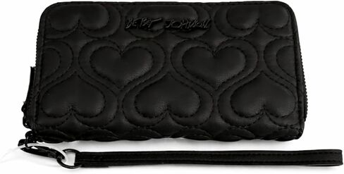 Betsey Johnson Women’s Zip Around Wallet with Quilted Heart Design & Wristlet Strap (Black & White) in Kuwait