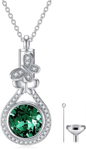 AOBOCO Butterfly Urn Necklace for Ashes 925 Sterling Silver Butterfly Cremation Jewelry Memorial Keepsake Pendant with 12 Months Birthstone Crystal from Austria in Kuwait