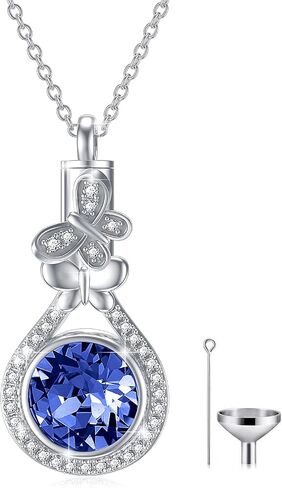AOBOCO Butterfly Urn Necklace for Ashes 925 Sterling Silver Butterfly Cremation Jewelry Memorial Keepsake Pendant with 12 Months Birthstone Crystal from Austria in Kuwait