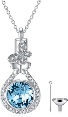AOBOCO Butterfly Urn Necklace for Ashes 925 Sterling Silver Butterfly Cremation Jewelry Memorial Keepsake Pendant with 12 Months Birthstone Crystal from Austria in Kuwait