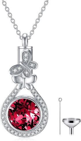 AOBOCO Butterfly Urn Necklace for Ashes 925 Sterling Silver Butterfly Cremation Jewelry Memorial Keepsake Pendant with 12 Months Birthstone Crystal from Austria in Kuwait