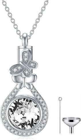 AOBOCO Butterfly Urn Necklace for Ashes 925 Sterling Silver Butterfly Cremation Jewelry Memorial Keepsake Pendant with 12 Months Birthstone Crystal from Austria in Kuwait