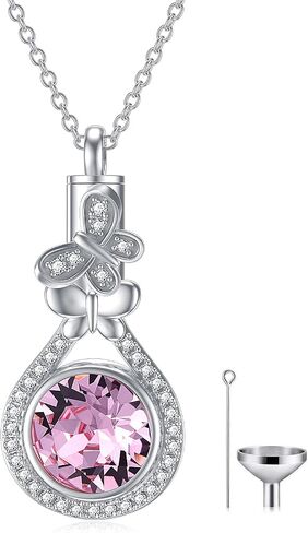 AOBOCO Butterfly Urn Necklace for Ashes 925 Sterling Silver Butterfly Cremation Jewelry Memorial Keepsake Pendant with 12 Months Birthstone Crystal from Austria in Kuwait