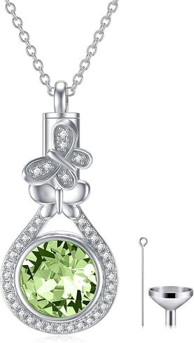 AOBOCO Butterfly Urn Necklace for Ashes 925 Sterling Silver Butterfly Cremation Jewelry Memorial Keepsake Pendant with 12 Months Birthstone Crystal from Austria in Kuwait