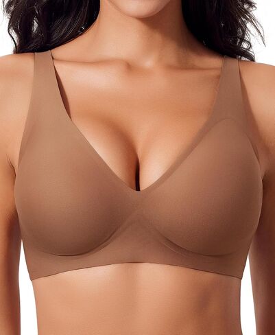 Werena Jelly Wireless Bras for Women Deep V Push Up Everyday Bra No Underwire Supportive Seamless Plunge Tshirt Bralette in Kuwait