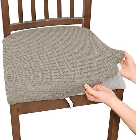4 PCS Stretch Dining Chair Seat Covers, Grid Removable Washable Cushion Slipcovers, Elastic Upholstered Chair Protector for Kitchen (Beige) in Kuwait