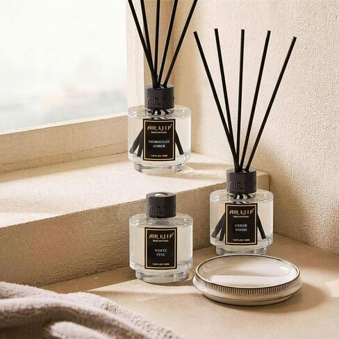 Airkeep Reed Diffuser Set of 3 for Bathroom Air Fresheners, Oil Diffuser Sticks | Cedar Wood,White Pine Moroccan Amber Scent Diffuser(1.7 fl oz*3) Fragrance with 18 Sticks Defusers | Shelf Decor in Saudi Arabia