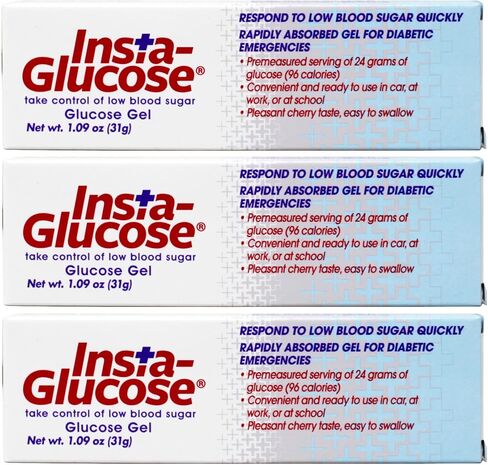 Insta-Glucose Gel, Convenient Fast Acting Glucose for Blood Sugar Support, Cherry Flavor, 1.09 Oz (Pack of 3) in Kuwait