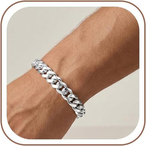 S925 Sterling Silver Cuban Link Bracelet for Men - 10MM S925 Sterling Silver Over Cuban Chain Bracelet Diamond Cut Silver Bracelets Gifts for Men 7.5/8/8.5/9Inch in Saudi Arabia