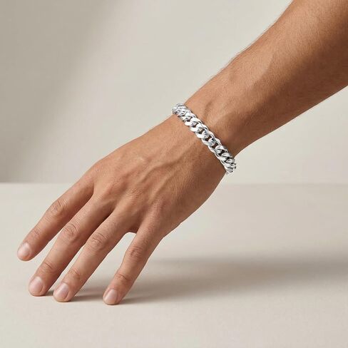 S925 Sterling Silver Cuban Link Bracelet for Men - 10MM S925 Sterling Silver Over Cuban Chain Bracelet Diamond Cut Silver Bracelets Gifts for Men 7.5/8/8.5/9Inch in Saudi Arabia