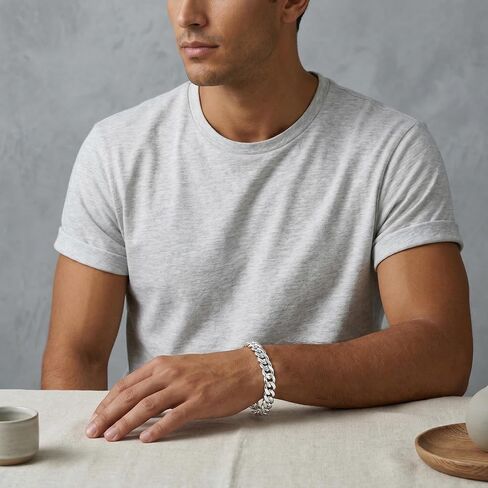 S925 Sterling Silver Cuban Link Bracelet for Men - 10MM S925 Sterling Silver Over Cuban Chain Bracelet Diamond Cut Silver Bracelets Gifts for Men 7.5/8/8.5/9Inch in Saudi Arabia