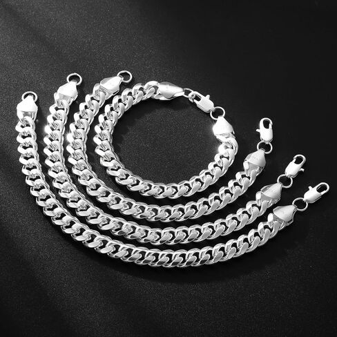 S925 Sterling Silver Cuban Link Bracelet for Men - 10MM S925 Sterling Silver Over Cuban Chain Bracelet Diamond Cut Silver Bracelets Gifts for Men 7.5/8/8.5/9Inch in Saudi Arabia