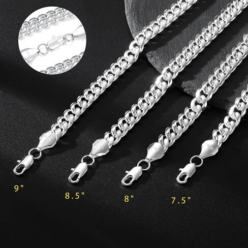 S925 Sterling Silver Cuban Link Bracelet for Men - 10MM S925 Sterling Silver Over Cuban Chain Bracelet Diamond Cut Silver Bracelets Gifts for Men 7.5/8/8.5/9Inch in Saudi Arabia