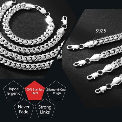 S925 Sterling Silver Cuban Link Bracelet for Men - 10MM S925 Sterling Silver Over Cuban Chain Bracelet Diamond Cut Silver Bracelets Gifts for Men 7.5/8/8.5/9Inch in Saudi Arabia